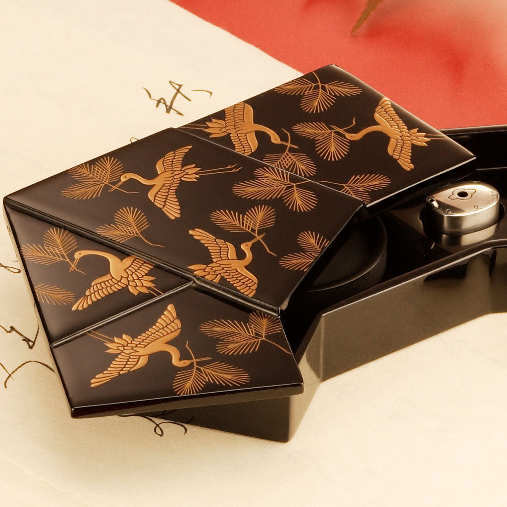 松喰鶴 結文形小硯