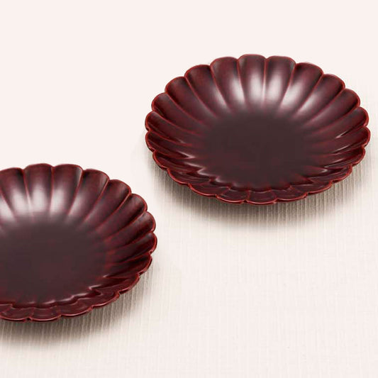 溜 菊彫銘々皿 五客セット