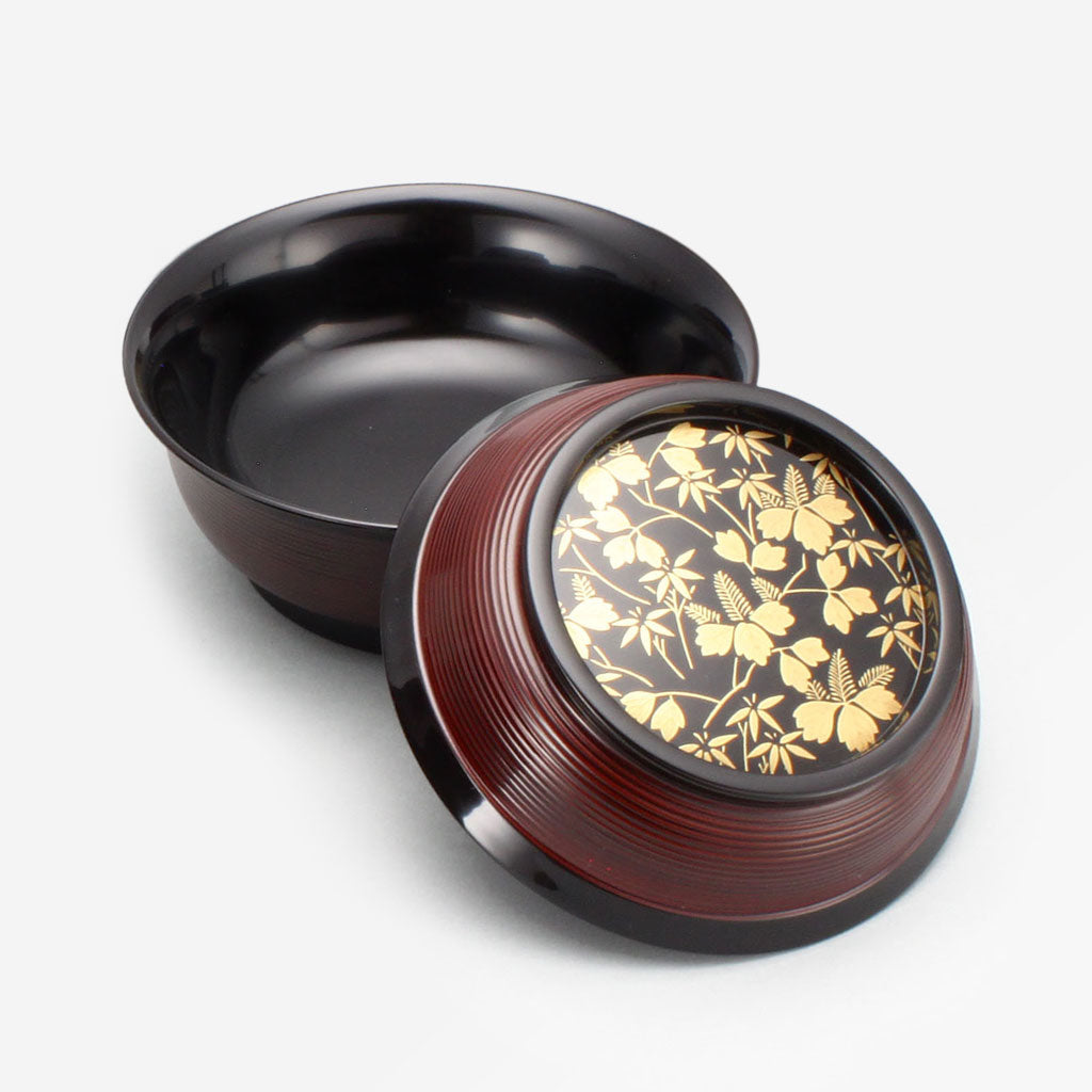 桐竹 溜糸目平形煮物椀 五客セット