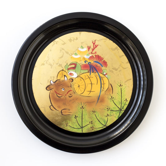 丑 金箔飾皿(皿立付き)