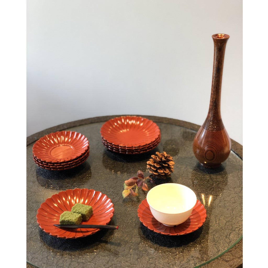 根来 菊彫柿合銘々皿 五客セット