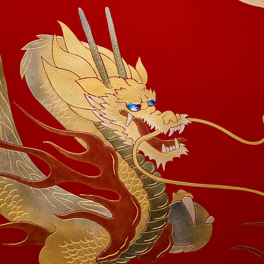 龍 朱飾皿(皿立付き)