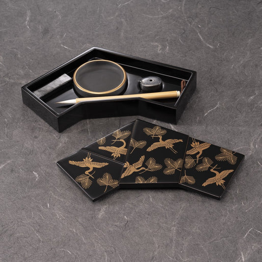 松喰鶴 結文形小硯